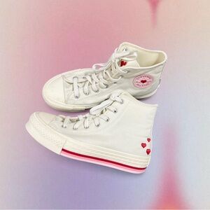 Converse White High-Tops with Red Heart Details